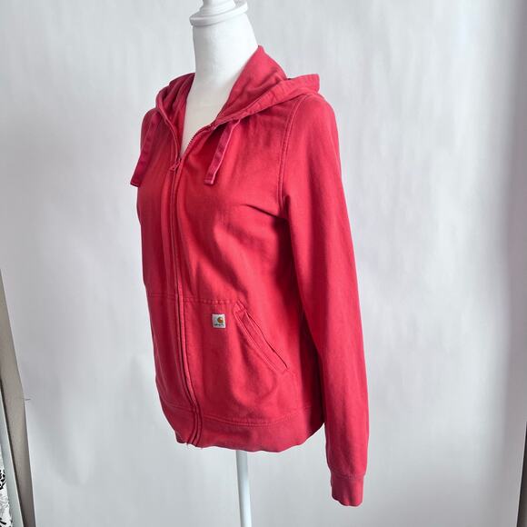CARHARTT FRONT ZIP UP LONG SLEEVE FRONT POCKETS HOODIE WOMENS CORAL SIZE M - Picture 2 of 12